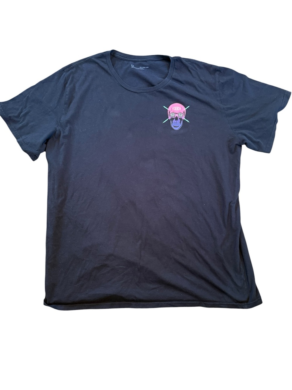 Men’s Under Armour Black Short Sleeve Tee with Neon Hypno Skull Logo Size 3 XL